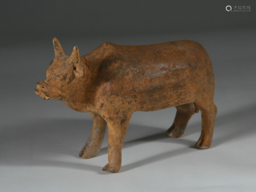 Chinese Painted Pottery Bull, Han Dynasty