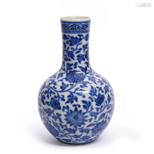 Blue And White 'Lotus' Porcelain Bottle Vase, Qianlong