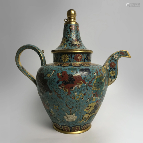 Rare Cloisonne Enamel Wine Pot, Wanli Mark