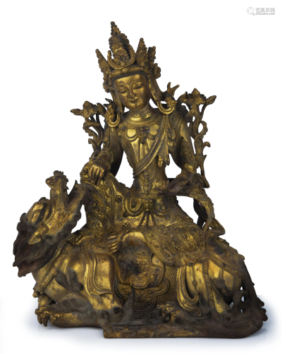 Gilt Bronze Figure of Guanyin Riding A Lion