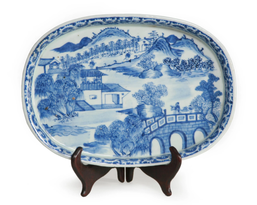 18th C. Chinese Footed Oval Porcelain Narcissus Bowl