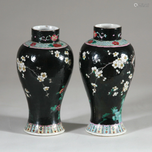 Guang Xu Pair Of Famille Noir Vases with Prunus Design