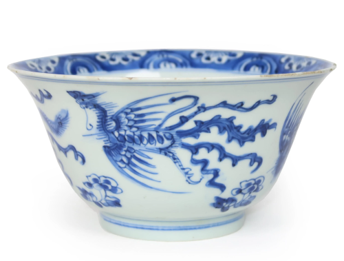 17/18th C. Kangxi Blue & White Porcelain Phoenix Bowl