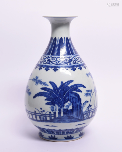 Blue And White Floral Porcelain Vase, Yuhuchunping,