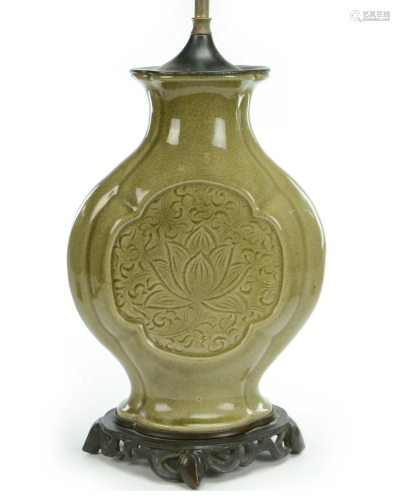 19th C. Celadon Glazed Porcelain Flask Vase