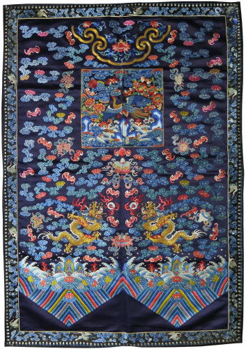 Circa 1880 Blue-Ground Dragon Embroidered Silk Panel