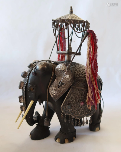 Chinese Carved Elephant With Silver Mountings