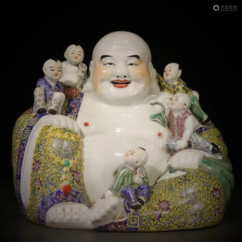 Famille Rose Figure of Buddha And Five Boys, Zhu Maoji