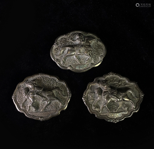 Three Carved Silver Buckles