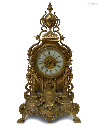 Large Ornate Frence Gilt Bronze Mantle Clock