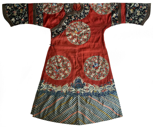 Qing Dyn. Chinese Red Silk Embroidered Ladie's Robe
