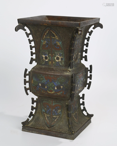 Cloisonne Enamelled Bronze Square Vase