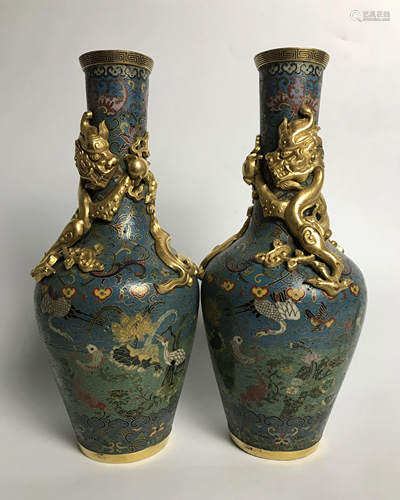 Pair of Cloisonne Enamel Dragon Vase, Marked