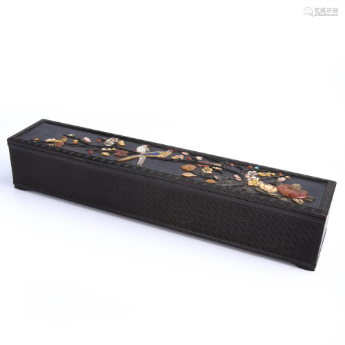 Large Gemstone-Inlaid Zitan Wood Box