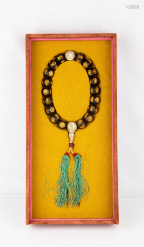 Agarwood & Filigree-Inlaid 18 Beads Bracelet