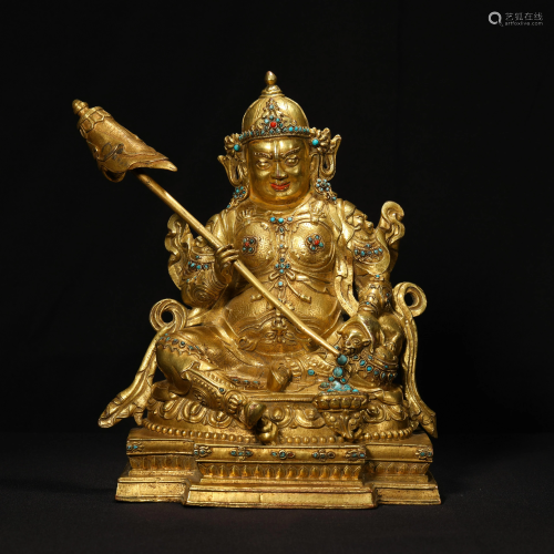 Gilt Bronze Turquoise-Inlaid Figure Of Vaishravana With