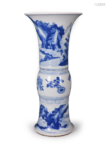 Kangxi Blue and White 'Figural' Beaker Vase, Gu