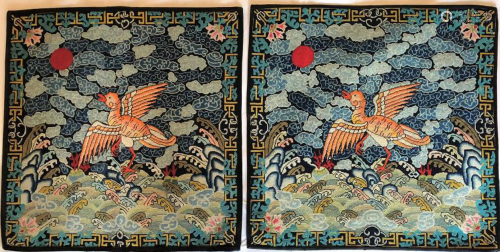 Pair Of Guangxu Silk Embroidered Rank Badge With Goose