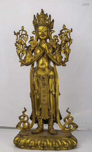 Large Gilt Bronze Figure Of Standing Manjusri