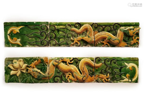 Ming Dyn. Excellent 6-Part Sancai Glazed Temple Frieze