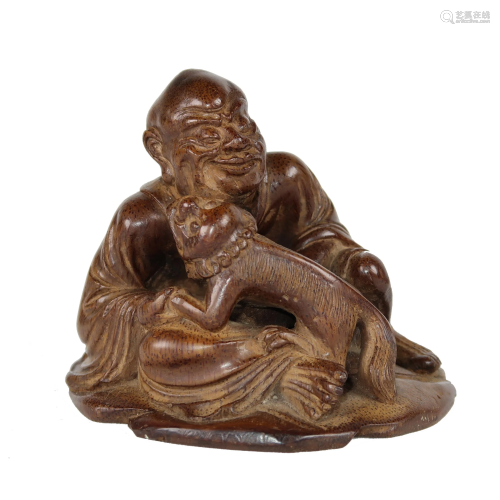 Carved Bamboo Figure of Seated Lohan