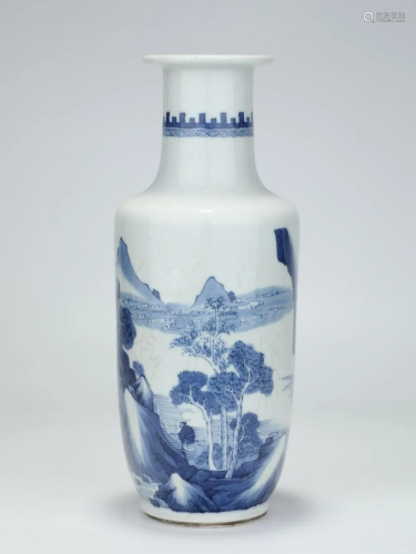 Blue And White 'Landscape' Rouleau Vase