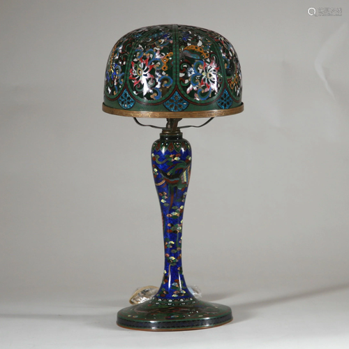 Rare Japanese Lamp And Shade In Cloisonné, Meiji