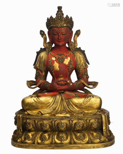 Finely Cast Gilt Bronze Turquoise-Inlaid Amitabha