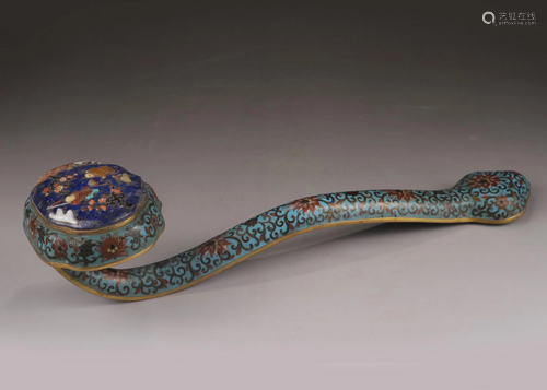 Gem-Inlaid Cloisonne Enamel Ruyi Scepter, Qianlong Mark