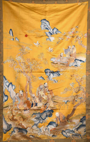 19th C. Large Chinese Silk 'Immortals' Panel