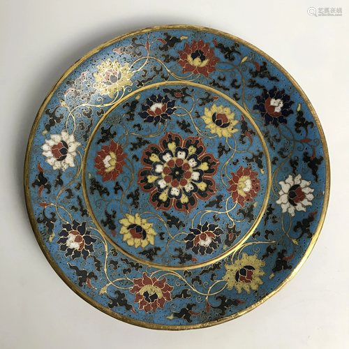 Cloisonne Enamle Bronze 'Floral' Plate, Marked