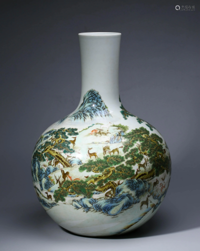 Famille Rose 'Deers' Porcelain Bottle Vase, Qianlong