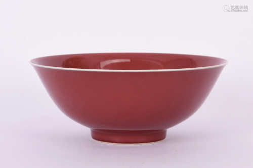 Peachbloom-Glazed Porcelain Bowl, Yongzheng Mark