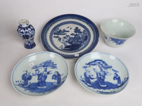 Chinese Blue and White Group Plates & Vase