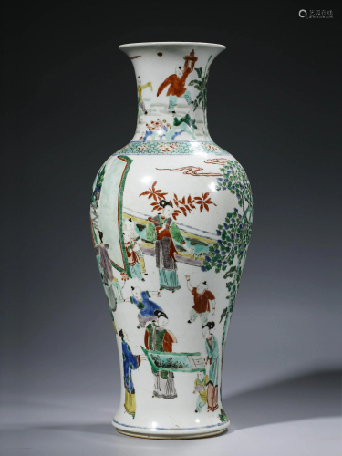 Famille Verte 'Figural' Porcelain Vase, Kangxi Mark