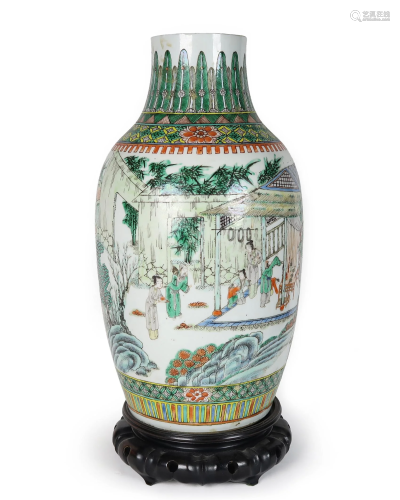 Famille Rose Figural & Landscape Porcelain Vase