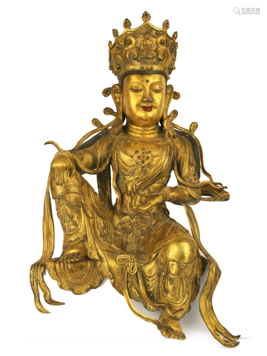 Large Gilt Bronze Figure Of A Seated Avalokitesvara