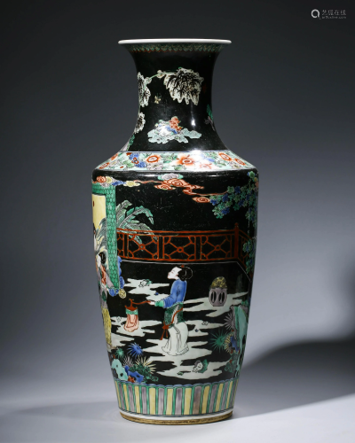 A Black-Ground Famille Verte Porcelain Vase, Kangxi