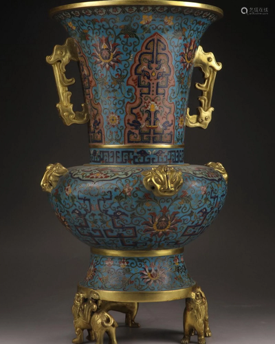 Cloisonne Enamel Tripod Vase, Qianlong Mark