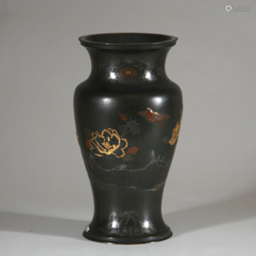 Japanese Multi Metal Bronze Vessel, Meiji Period