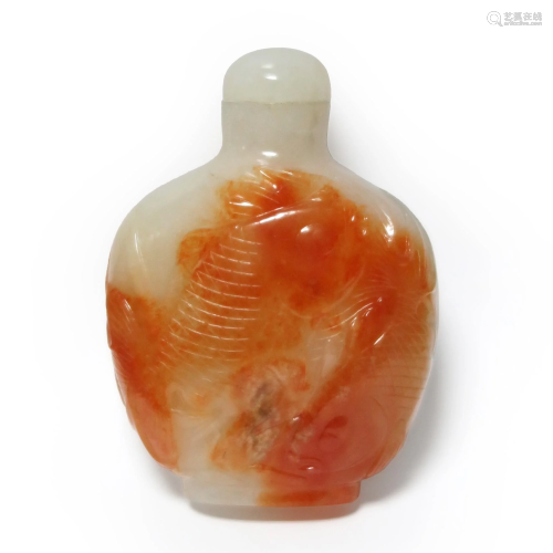 Red Jadeite Snuff Bottle, Carp Design