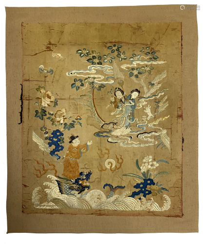 19th C. Silk Embroidered Figural Panel