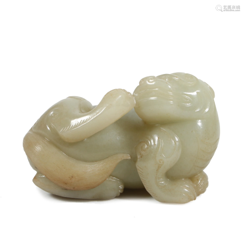 Carved White Jade Mythical Beast Toggle