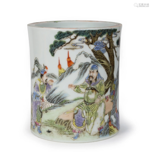 Famille Rose 'Figural' Porcelain Brushpot, Qianlong