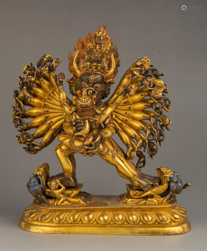 Gilt Bronze Figure Of Yamantaka Vajrabhairava And