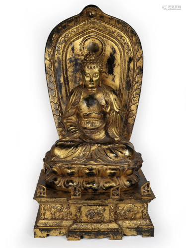 Gilt Lacquered Wood Figure of Bodhisattva On Altar