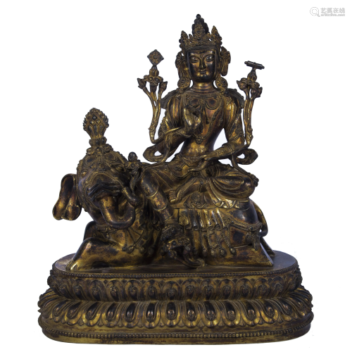Gilt Bronze Figure Of Samantabhadra Riding An Elephant