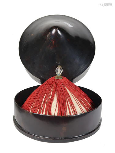 Circa 1875 Madarin's Court Summer Hat in Lacquered Box