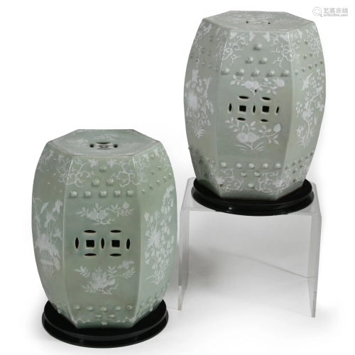 19th C. Pair Chinese Celadon Porcelain Garden Seats