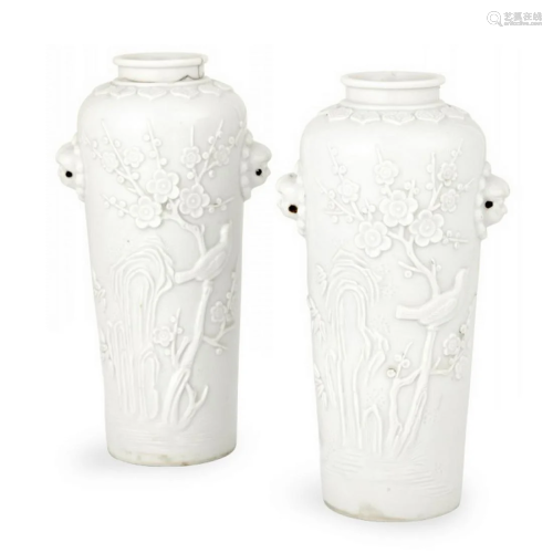A Pair of Chinese White-Glazed Porcelain Vases